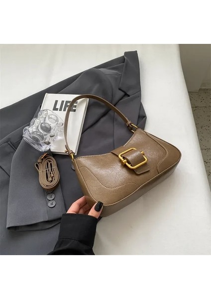 Haki 25CMX12CMX6CM Sol Taraftaki Küçük Kemer Tokası Tasarım Omuz Çantaları Kadınlar Için 2023 Yeni Moda Trendi Tasarımcı Crossbody Çanta Koltukaltı Çanta Çanta (Yurt Dışından)