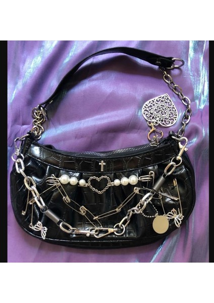 Siyah Harajuku Gotik Omuz Çantası Kadın Y2K Kız Vintage Çapraz Klip Inci Zincir Goth Çanta Pileli Köfte Çanta Kadın Debriyaj Tote (Yurt Dışından) modelleri