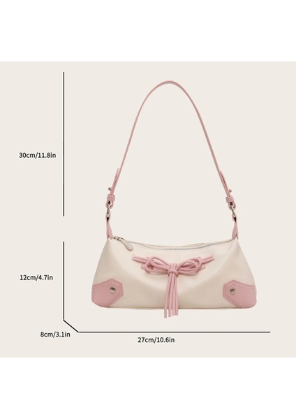 Pembe Papyon Şık Y2K Çanta Pu Deri Trendy Omuz Çantası Kontrast Renk Koltuk Altı Çanta Debriyaj Çanta Kadınlar ve Kızlar Için (Yurt Dışından)