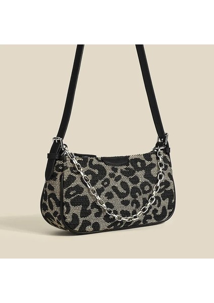 Çita Siyah Omuz Çantaları Leopar Çita Baskı Kadınlar Için 2023 Yeni Lüks Zincirler ile Crossbody Küçük Moda Siyah Bayanlar Debriyaj Çanta (Yurt Dışından)