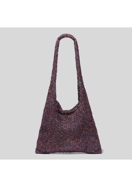 Kadınlar Için Mor Sol Taraf Gümüş Yumuşak Omuz Çantaları 2023 Kış Yeni Trend Tasarımcısı Moda Çanta ve Çantalar Örgü Koltukaltı Çanta (Yurt Dışından)