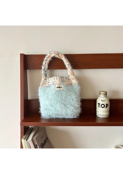 Sku-03-Liget-Yeşil 23CMX23CM Tüylü Örgü Omuz Çantaları Kadınlar Için 2023 Kış Tasarımcısı Kore Moda Yumuşak Küçük Çanta ve Çantalar Trend Tote Çanta (Yurt Dışından)