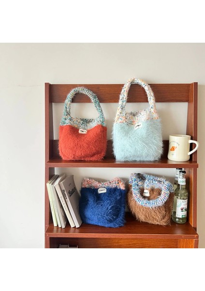 Sku-03-Liget-Yeşil 23CMX23CM Tüylü Örgü Omuz Çantaları Kadınlar Için 2023 Kış Tasarımcısı Kore Moda Yumuşak Küçük Çanta ve Çantalar Trend Tote Çanta (Yurt Dışından) modelleri