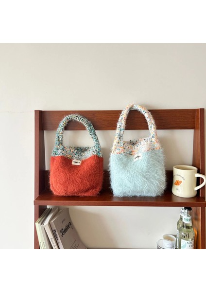 Sku-03-Liget-Yeşil 23CMX23CM Tüylü Örgü Omuz Çantaları Kadınlar Için 2023 Kış Tasarımcısı Kore Moda Yumuşak Küçük Çanta ve Çantalar Trend Tote Çanta (Yurt Dışından) fırsatları