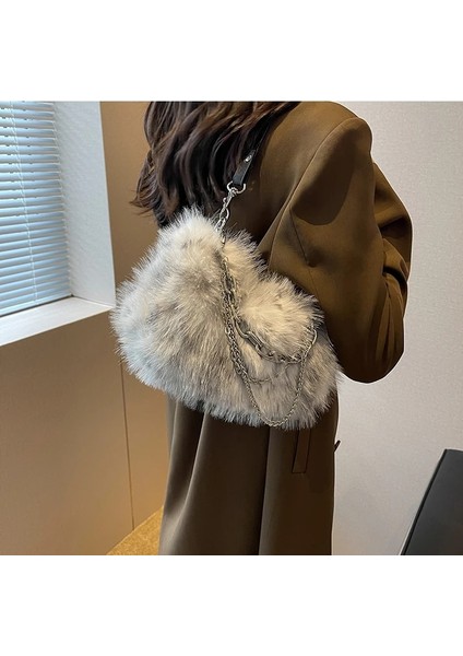 Kahverengi 26X15X12CM Ünlü Marka Tasarım Çanta Kadınlar Için 2023 Lüks Bolso Çoğaltma Moda Retro Çanta Kadın Sahte Kürk Zincir Çanta Alışveriş Kovası Çanta (Yurt Dışından)