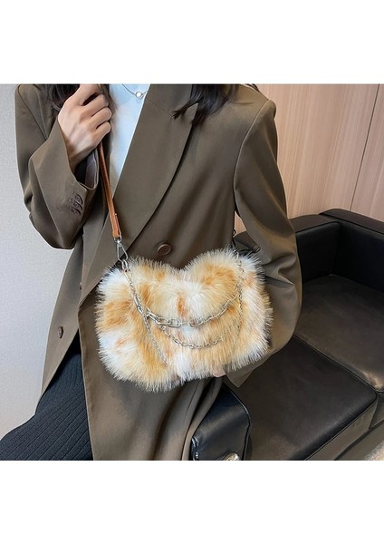 Kahverengi 26X15X12CM Ünlü Marka Tasarım Çanta Kadınlar Için 2023 Lüks Bolso Çoğaltma Moda Retro Çanta Kadın Sahte Kürk Zincir Çanta Alışveriş Kovası Çanta (Yurt Dışından)