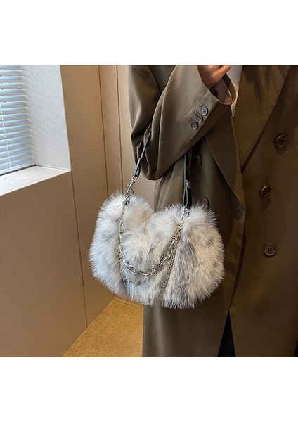 Kahverengi 26X15X12CM Ünlü Marka Tasarım Çanta Kadınlar Için 2023 Lüks Bolso Çoğaltma Moda Retro Çanta Kadın Sahte Kürk Zincir Çanta Alışveriş Kovası Çanta (Yurt Dışından)