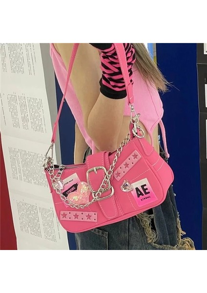 Pembe 23X5X13CM Y2K Pembe Omuz Çantası Kadınlar Için Zincir Tasarımcısı Küçük Kare Çanta Serin Kız Sling Çanta Kalp Deco Mini Çanta Koltukaltı Moda (Yurt Dışından) fiyatları