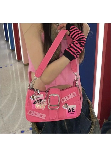 Pembe 23X5X13CM Y2K Pembe Omuz Çantası Kadınlar Için Zincir Tasarımcısı Küçük Kare Çanta Serin Kız Sling Çanta Kalp Deco Mini Çanta Koltukaltı Moda (Yurt Dışından) indirimleri