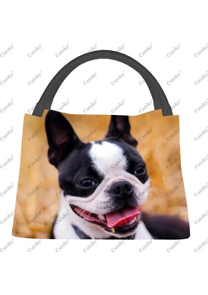 ZHT20231111111212 Karikatür Boston Terrier Köpek Taşınabilir Alüminyum Folyo Kalınlaşmış Yalıtımlı Yalıtımlı Öğle Yemeği Çantası Su Geçirmez Yalıtımlı Öğle Yemeği Çantası (Yurt Dışından)