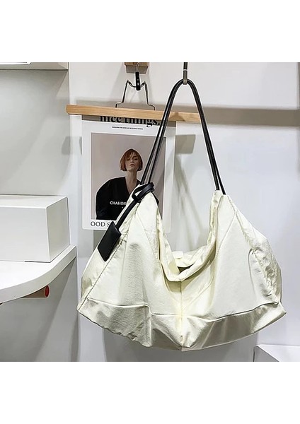 Bej Cezira Büyük Omuz Bayanlar Bezi Boston Çantası Seyahat Spor Spor Kadınlar Gecede Büyük Rahat Naylon Haftasonu Çanta (Yurt Dışından)