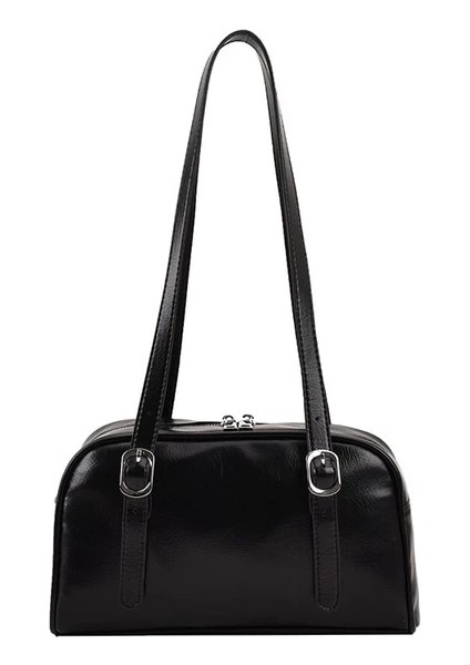 Siyah Banliyö Omuz Çantaları Kadın 2023 Moda Saf Renk Mini Boston Çanta Lüks Tasarım Çanta Büyük Kapasiteli Yastık Koltukaltı Çanta (Yurt Dışından)