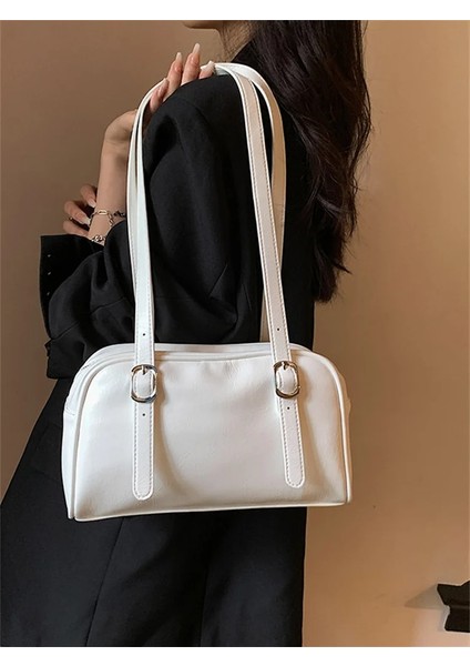 Siyah Banliyö Omuz Çantaları Kadın 2023 Moda Saf Renk Mini Boston Çanta Lüks Tasarım Çanta Büyük Kapasiteli Yastık Koltukaltı Çanta (Yurt Dışından) fiyatları