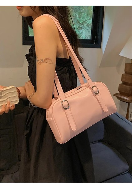 Siyah Banliyö Omuz Çantaları Kadın 2023 Moda Saf Renk Mini Boston Çanta Lüks Tasarım Çanta Büyük Kapasiteli Yastık Koltukaltı Çanta (Yurt Dışından) indirimleri