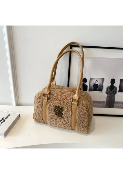 Haki 2023 Moda Trendi Lüks Guangzhou Kuzu Peluş Taşıma Kadın Dizel Çanta Yeni Çanta Tek Omuz Koltukaltı Taşınabilir Boston Çantası (Yurt Dışından)