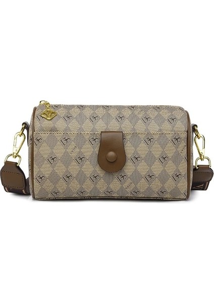 Haki Ellovado Moda Geniş Bant Kadın Çantası Rahat Banliyö Crossbody Çanta Bağbozumu Baskılı Omuz Çantası Ekose Monogram Boston Çanta (Yurt Dışından)