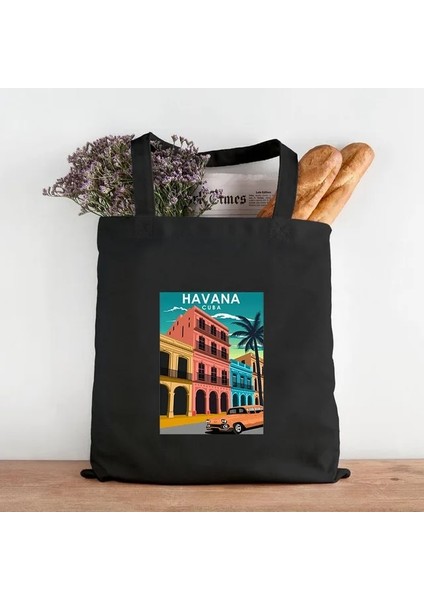 B Havana 35X40CM Barselona Berlin Edinburgh Houston Floransa Türkiye Honolulu Bangkok Boston Hong Kong Kanvas Alışveriş Tote Çantaları Alışveriş Çantaları (Yurt Dışından)