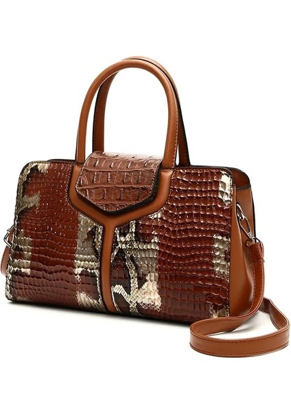 Fotoğraf Rengi 30X12X18CM Moda Yılan Desenli Kadın Çanta Yüksek Kapasiteli Vintage Kadın Omuz Crossbody Çanta Boston Leopar Desenli Kadın Çantası (Yurt Dışından)