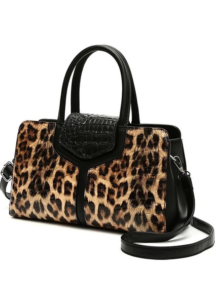 Fotoğraf Rengi 30X12X18CM Moda Yılan Desenli Kadın Çanta Yüksek Kapasiteli Vintage Kadın Omuz Crossbody Çanta Boston Leopar Desenli Kadın Çantası (Yurt Dışından)
