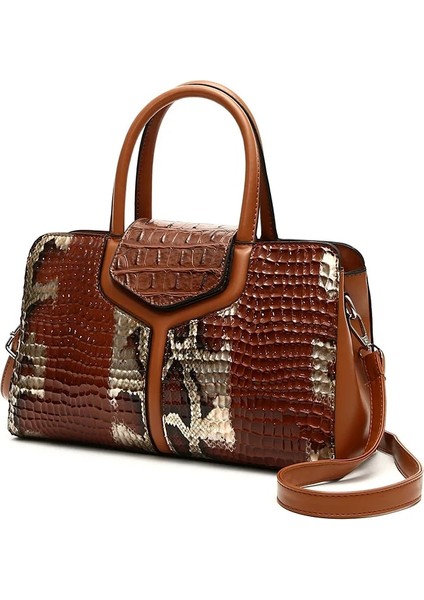 Fotoğraf Rengi 30X12X18CM Moda Yılan Desenli Kadın Çanta Yüksek Kapasiteli Vintage Kadın Omuz Crossbody Çanta Boston Leopar Desenli Kadın Çantası (Yurt Dışından)