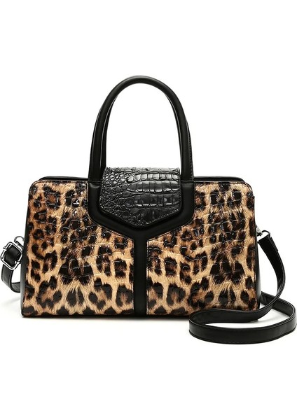 Fotoğraf Rengi 30X12X18CM Moda Yılan Desenli Kadın Çanta Yüksek Kapasiteli Vintage Kadın Omuz Crossbody Çanta Boston Leopar Desenli Kadın Çantası (Yurt Dışından)