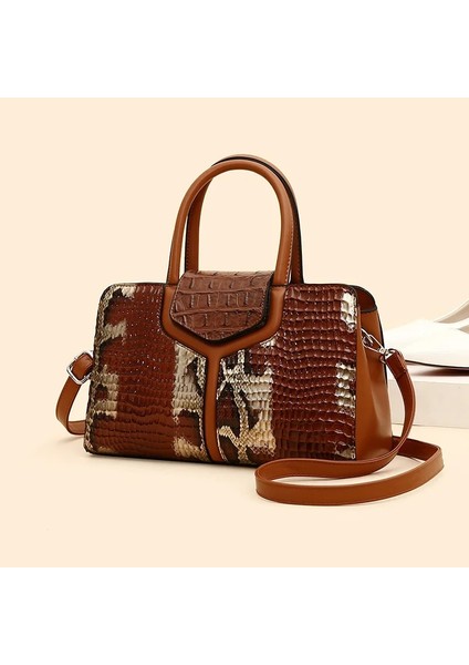 Fotoğraf Rengi 30X12X18CM Moda Yılan Desenli Kadın Çanta Yüksek Kapasiteli Vintage Kadın Omuz Crossbody Çanta Boston Leopar Desenli Kadın Çantası (Yurt Dışından)