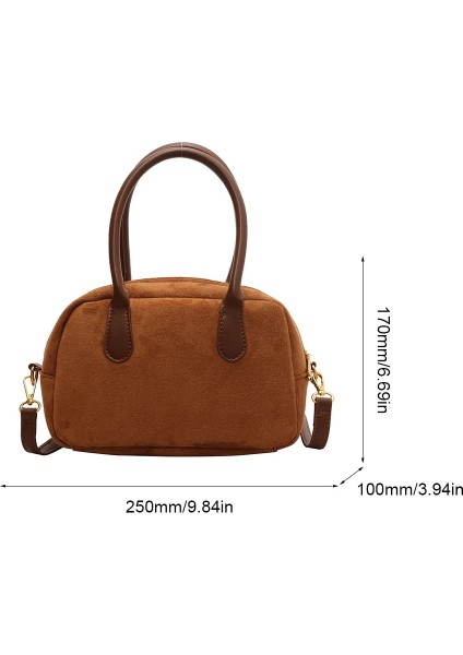 Kahve Kadın Süet Moda Üst Kolu Çanta Lüks Katı Tasarımcı Tek Kollu Çanta Retro Shopper Çantalar Büyük Şık Crossbody Çanta Vintage Çanta (Yurt Dışından) modelleri