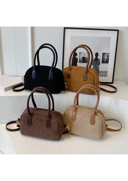 Kahve Kadın Süet Moda Üst Kolu Çanta Lüks Katı Tasarımcı Tek Kollu Çanta Retro Shopper Çantalar Büyük Şık Crossbody Çanta Vintage Çanta (Yurt Dışından) indirimleri