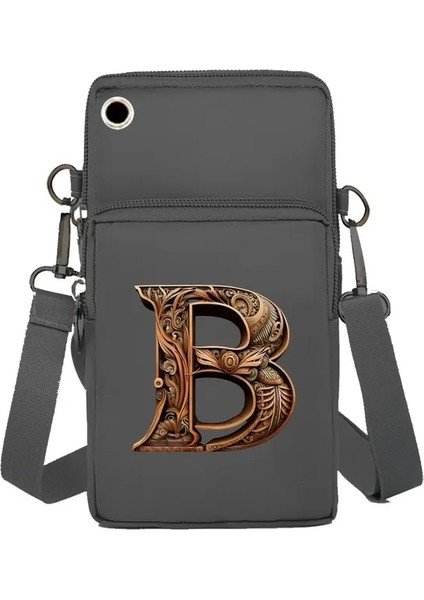 7WOOD Sanat Mektubu B Kadın Çanta Küçük Crossbody Çanta Taşınabilir Cep Telefonu Çantası Kanvas Cep Telefonu Çanta Ahşap Sanat Serisi Omuz Çantası 2024 Yeni (Yurt Dışından)