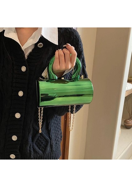 Siyah Omuz Çantası Yeşil Omuz Çantası Kadın Boston Çanta Trend Silindir Küçük Omuz Çantası Çanta Moda Akrilik Kutu Çanta Satchel Tasarımcı Bayanlar Zincir Crossbody Çanta (Yurt Dışından) fırsatları