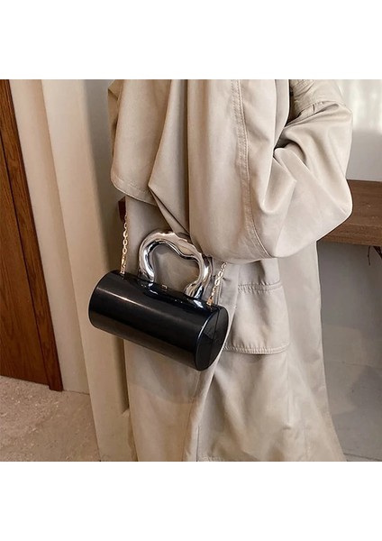 Siyah Omuz Çantası Yeşil Omuz Çantası Kadın Boston Çanta Trend Silindir Küçük Omuz Çantası Çanta Moda Akrilik Kutu Çanta Satchel Tasarımcı Bayanlar Zincir Crossbody Çanta (Yurt Dışından) indirimleri