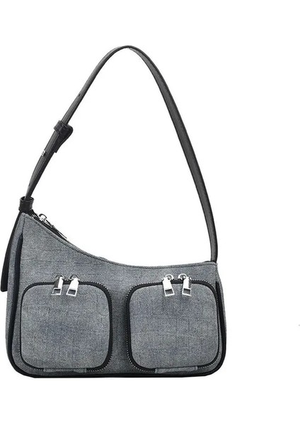 Mavi Çanta 24X18X6CM 2023 Yeni Denim Cep Kadın Çantası Yüksek Kaliteli Omuz Çantası Sevimli Cüzdan ve Çanta Tasarımcısı Çift Cep Kadın Çantası (Yurt Dışından)