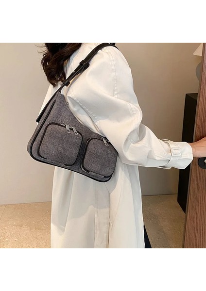 Mavi Çanta 24X18X6CM 2023 Yeni Denim Cep Kadın Çantası Yüksek Kaliteli Omuz Çantası Sevimli Cüzdan ve Çanta Tasarımcısı Çift Cep Kadın Çantası (Yurt Dışından) modelleri