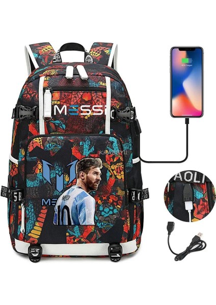 Resim Renk Messi Kapasiteli Sırt Çantası Genç Kız Erkek USB Şarj Dizüstü Okul Çantaları Kamuflaj Dizüstü Seyahat Iş Açık Mochilas (Yurt Dışından) modelleri