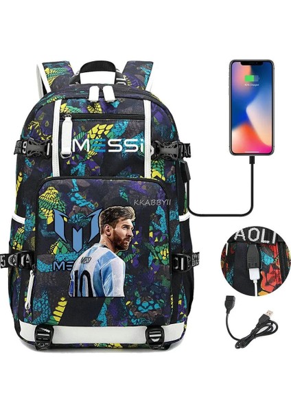 Resim Renk Messi Kapasiteli Sırt Çantası Genç Kız Erkek USB Şarj Dizüstü Okul Çantaları Kamuflaj Dizüstü Seyahat Iş Açık Mochilas (Yurt Dışından) fırsatları