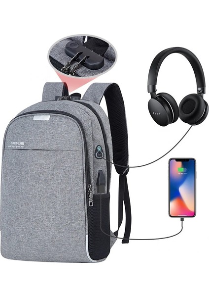 Gri 45X30X13 cm Erkek Iş Sırt Çantası Laptop Çantası USB Şarj Portu ile Şifreli Kilit Anti-Hırsızlık Tasarım Seyahat Çantası Öğrenci Okul Çantası (Yurt Dışından) fiyatları