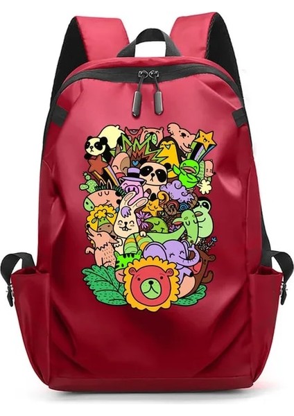 Kırmızı F579 Erkekler Çok Fonksiyonlu Iş Not Defteri Sırt Çantası USB Bağlantı Noktası Su Geçirmez Sırt Çantası Komik Karikatür Komik Desen Baskılı Erkek Kız Sırt Çantası (Yurt Dışından)