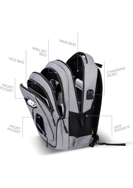 Açık Gri 18 Inç Erkek Oxford Su Geçirmez Sırt Çantası Şarj Edilebilir USB Iş Bilgisayarı Çantası Rahat Sırt Çantası Kıdemli Lise Öğrencisi Schoolbag (Yurt Dışından) fiyatları