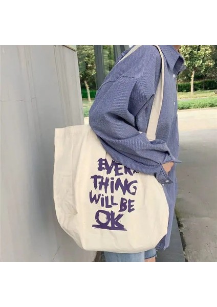 Şanslı Kadın Alfabe Kanvas Omuz Çantaları Kadın Rahat Mektup Baskılı Tote Çanta Büyük Kapasiteli Pamuklu Kumaş Alışveriş Okul Çantası (Yurt Dışından) modelleri