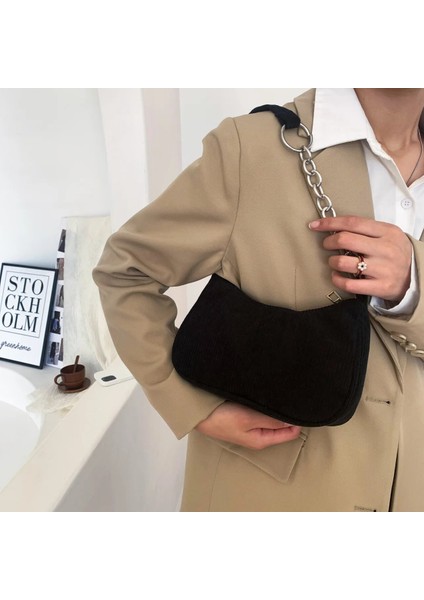 Kahverengi 2023 Moda Vintage Kadın Çanta Kadife Koltukaltı Çanta Rahat Kadın Omuz Çantaları Düz Renk Fermuar Kadın Çanta Debriyaj (Yurt Dışından) indirimleri