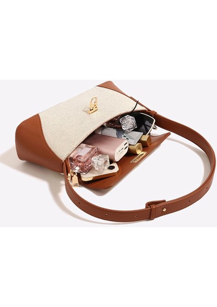 Bej Kadın Koltukaltı Hobo Çanta Patchwork Üst Kolu Çanta Çok Yönlü Flap Omuz Çantası Yumuşak Satchel Çanta Alışveriş Çantası (Yurt Dışından)