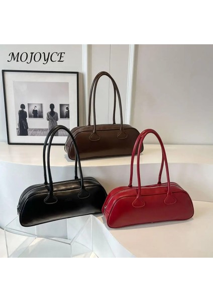 Kahve 39X16X10CM Kadın Basit Koltuk Altı Çanta Büyük Kapasiteli Pu Deri Trendy Alışveriş Çantası Düz Renk Şık Silindir Çanta Tek Omuz Çantası (Yurt Dışından)