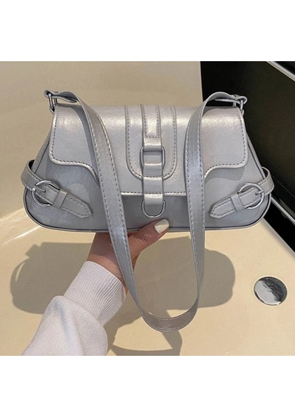 Gümüş Kadın Moda Zarif Omuz Çantası Düz Renk Y2K Sıcak Kızlar Koltuk Altı Çanta Pu Deri Rahat Günlük Alışveriş Bayanlar Çanta (Yurt Dışından)