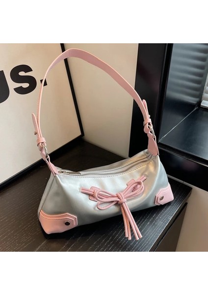 Gümüş Papyon Çanta Kadınlar Için Üst Kolu Çanta Marka Çanta Şık Y2K Trendy Omuz Çantası Kızlar Lüks Tote Kadın Alışveriş Debriyaj Çanta (Yurt Dışından)