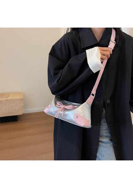 Gümüş Papyon Çanta Kadınlar Için Üst Kolu Çanta Marka Çanta Şık Y2K Trendy Omuz Çantası Kızlar Lüks Tote Kadın Alışveriş Debriyaj Çanta (Yurt Dışından) indirimleri