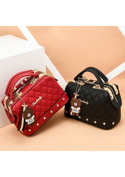 Siyah 25CM Çanta Kadın 2022 Yeni Avrupa ve Amerikan Moda Kadın Çanta Lingge Küçük Kokulu Çanta Boston Omuz Çantası (Yurt Dışından) modelleri