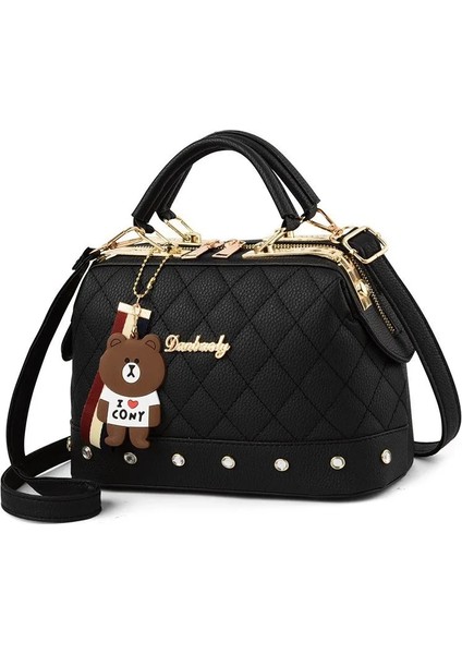 Siyah 25CM Çanta Kadın 2022 Yeni Avrupa ve Amerikan Moda Kadın Çanta Lingge Küçük Kokulu Çanta Boston Omuz Çantası (Yurt Dışından) indirimleri