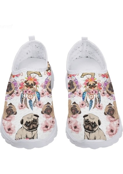 SPF1595AA 37 Instantarts Güzel Boston Terrier Tasarım Çiçek Baskı Yaz Açık Hava Nefes Alabilen Örgü Ayakkabı Salya Çantalı Yumuşak Slip On Ayakkabı (Yurt Dışından)