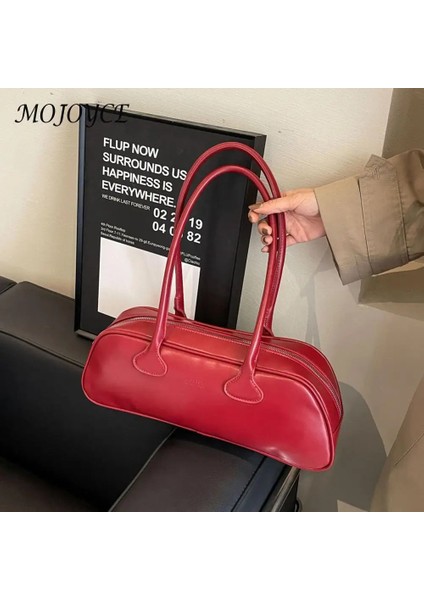 Siyah 39X16X10CM Kadın Basit Koltuk Altı Çanta Büyük Kapasiteli Pu Deri Trendy Alışveriş Çantası Düz Renk Şık Silindir Çanta Tek Omuz Çantası (Yurt Dışından)