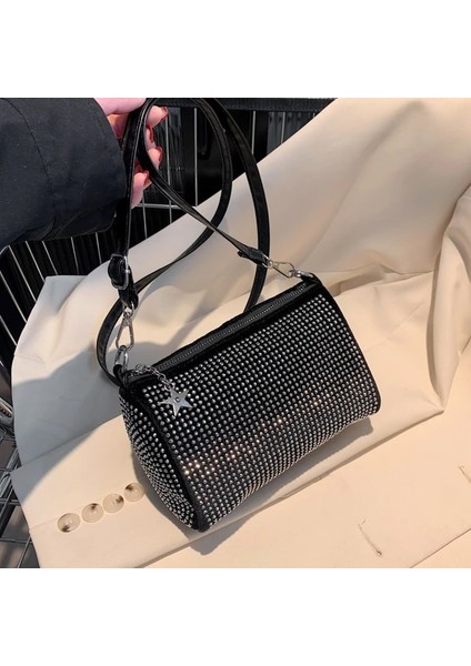 Siyah 19CMX13CMX12CM Moda Küçük Elmas Boston Omuz Çantaları Kadın 2022 Trend Kadın Messneger Çanta Yaz Crossbody Çanta Bayanlar Yüksek Kalite (Yurt Dışından)